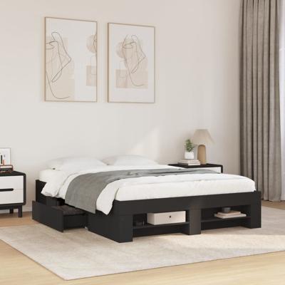 Bedframe bewerkt hout zwart 135x190 cm