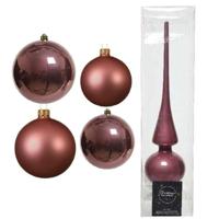 Glazen kerstballen pakket oud roze glans/mat 38x stuks 4 en 6 cm met piek glans - Kerstbal - thumbnail