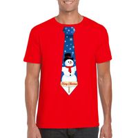 Fout kerst t-shirt rood met sneeuwpop stropdas voor heren