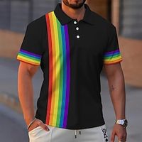 Voor heren POLO Shirt Revers polo Polo's met knopen Golfshirt Regenboog Grafische prints Strijkijzer Zwart Wit blauw Khaki Grijs Straat Dagelijks Korte Mouw Afdrukken Kleding Sport Modieus Streetwear Lightinthebox