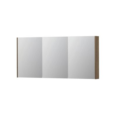 INK SPK2 Spiegelkast - 160x14x74cm - 3 deuren - dubbelzijdige Spiegel - schakelaar en stopcontact - MFC Zuiver eiken 1105520