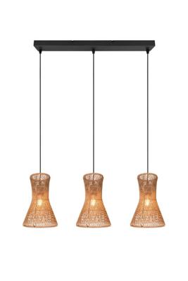 Trio 3-lichts hanglampBijou zwart met rotan - R31833026