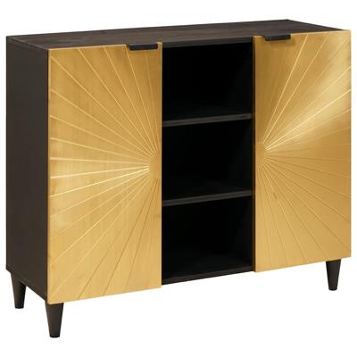 Bijzetkast Zwart en Goud 90 x 33.5 x 75 cm massief mangohout