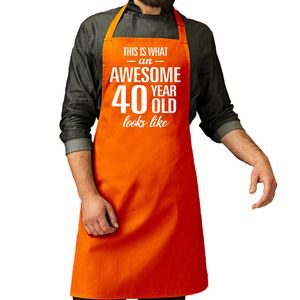 Cadeau schort voor heren - awesome 40 year - oranje - keukenschort - verjaardag - 40 jaar