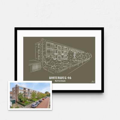 Persoonlijke illustratie met kleur A4 Liggend Met Lijst Olive