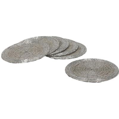 Gerimport Onderzetters - 6x stuks - kunststof - zilver - 10 cm - voor glazen