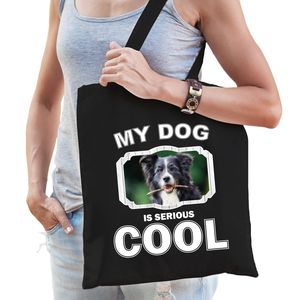 Border collie honden tasje zwart volwassenen en kinderen - my dog serious is cool kado boodschappen