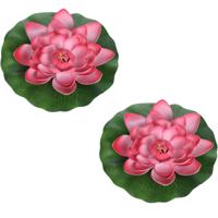 Drijvende kunst waterlelie bloemen - 2x - rood - D18 cm - Vijver decoratie - Nep bloemen - Waterleli