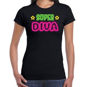 Verkleed t-shirt voor dames - Super diva - zwart - neon letters - carnaval/themafeest