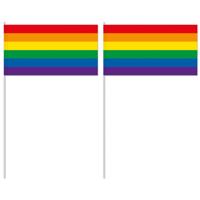 Zwaaivlaggetjes - handvlaggetjes regenboog - 12 x 30 cm - met stokje - Pride