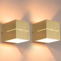 2x Gemini oro by LUSENZ - Kubusvormige up and down wandlamp met een geborstelde gouden coating