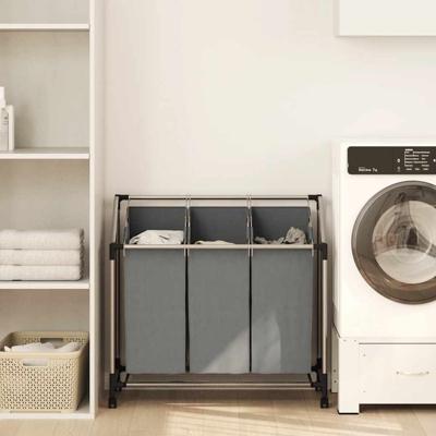 Wasmand met wielen 3 vakken grijs
