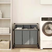Wasmand met wielen 3 vakken grijs