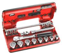 Facom compacte 3/8" doppenset 6-kant, met ratel met stofdichte kop