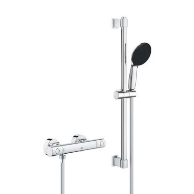 GROHE Precision Get QuickFix Doucheset - thermostatische douchekraan - met glijstangset - 60cm - ronde handdouche - 1 straalsoort - gladde doucheslang - chroom 34856000