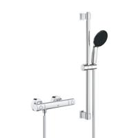 GROHE Precision Get QuickFix Doucheset - thermostatische douchekraan - met glijstangset - 60cm - ronde handdouche - 1 straalsoort - gladde doucheslang - chroom 34856000