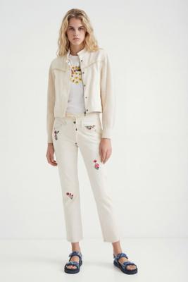 Denim joggingbroek met bloemen - WHITE - S