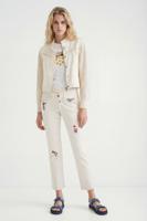 Denim joggingbroek met bloemen - WHITE - S