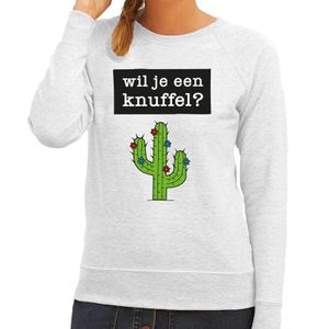 Wil je een Knuffel tekst sweater grijs voor dames