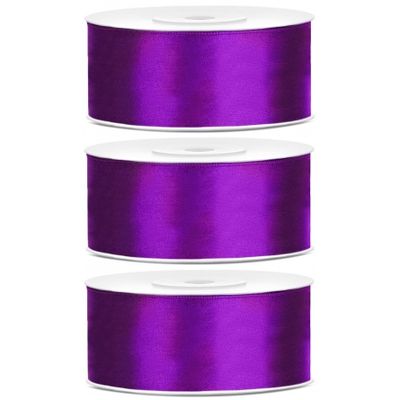 3x Hobby/decoratie paarse satijnen sierlinten 2,5 cm/25 mm x 25 meter