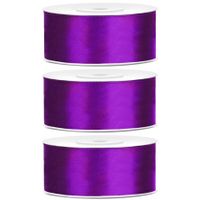 3x Hobby/decoratie paarse satijnen sierlinten 2,5 cm/25 mm x 25 meter