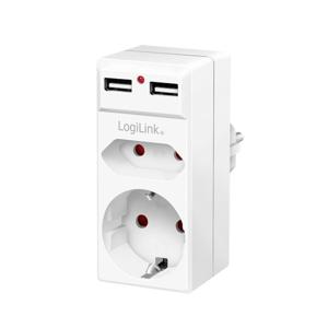 LogiLink PA0276 Contactdoos Met USB-laaduitgang, Kinderbeveiliging, Overspanningsbeveiliging IP20 Wit