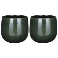 2x Stuks Plantenpot/bloempot keramiek donkergroen speels licht gevlekt patroon - D21/H19 cm