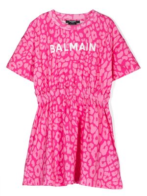 Balmain Kids robe en coton à imprimé léopard - Rose