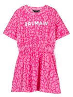 Balmain Kids robe en coton à imprimé léopard - Rose