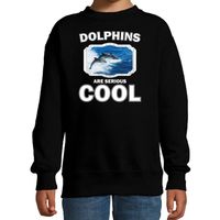 Dieren dolfijn groep sweater zwart kinderen - dolphins are cool trui jongens en meisjes - thumbnail