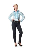 Dames Ruche Blouse Baby Blauw