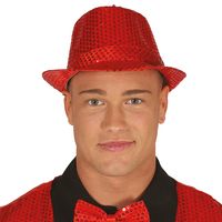Guirca Glitter verkleed hoedje - rood - verkleed accessoires - volwassenen/heren - met pailletten   -