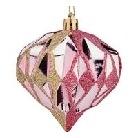 Kerstballen Diamant Ø 8 cm 6 Stuks Roze Gouden Plastic Kerstballen Diamant Ø 8 cm 6 Stuks Roze Gouden Plastic