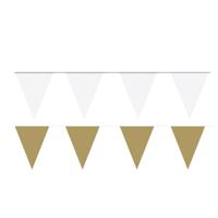 Feest versiering punt vlaggetjes pakket - 200 meter - wit en goud - slingers / vlaggenlijnen