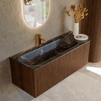 Badmeubel Mondiaz Kurve-Dlux | 125 cm | Meubelkleur Walnut | Wastafelkleur Lava | Solid surface | Links spoelbak | 1 kraangat