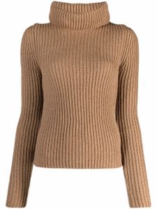 Saint Laurent pull nervuré à col roulé - Marron