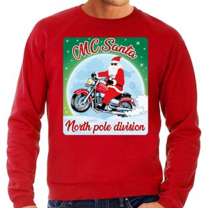 Foute Kersttrui voor motorliefhebers MC Santa rood voor heren