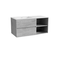 Storke Edge zwevend badmeubel 110 x 52 cm beton donkergrijs met Mata asymmetrisch linkse wastafel in solid surface mat wit - thumbnail