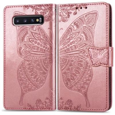 Butterfly Love bloemen reliëf horizontale Flip lederen case voor Galaxy S10 met houder & kaartsleuven & portemonnee & Lanyard (Rose goud)