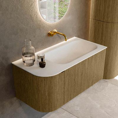 Badmeubel Mondiaz Kurve | 95 cm cm | Meubelkleur Dusk | Wastafelkleur Talc | Solid surface | Wasbak rechter zijde spoelbak | Zonder kraangat(en)