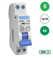 6A GACIA installatieautomaat M80N-B06 1p+n B6 6kA (18mm)