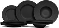 Villeroy & Boch Serviesset Manufacture Rock - Zwart - 12-delig / 4 personen - 4 dinerborden, 4 ontbijtborden en 4 pastaborden