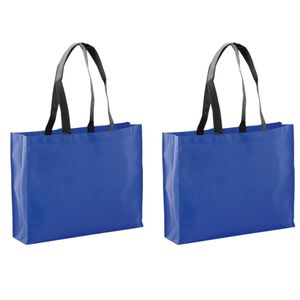 2x stuks draagtassen/schoudertassen/boodschappentassen in de kleur blauw 40 x 32 x 11 cm