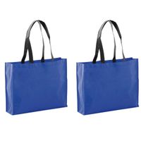 2x stuks draagtassen/schoudertassen/boodschappentassen in de kleur blauw 40 x 32 x 11 cm