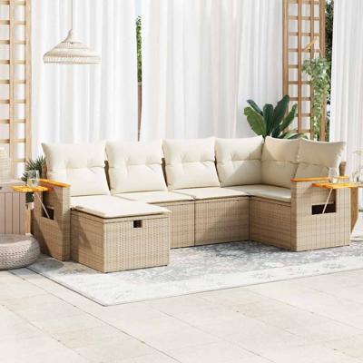 6-delige Loungeset met kussens poly rattan beige