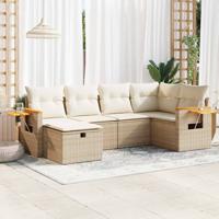 6-delige Loungeset met kussens poly rattan beige