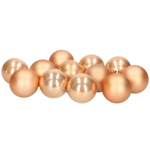 12x stuks kunststof kerstballen lichtbruin 6 cm glans/mat