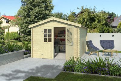 Outdoor Life Norah Blokhut 295x380 cm 28 mm vuren blank- Zadeldak- Onbehandeld vurenhout- Outdoor Life