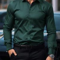 Bon&Bon Men's Dark Green Long Sleeve Shirt with Embroidered Cuffs Dark Green / S