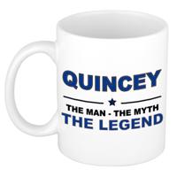 Quincey cadeau mok - man myth legend - naam koffiemok / beker - wit en blauw - 300 ml